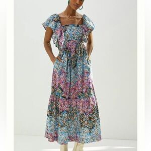 Anthropology Clementina Floral Eyelet Maxi Dress - XS Petite